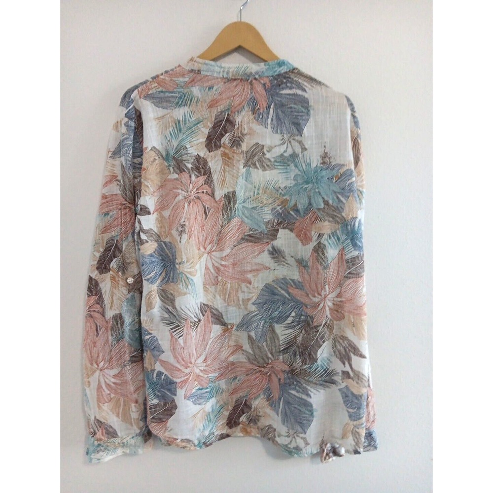 Italian Top Women's XXL Crinkle Gauze Button-Down Shirt Tropical Palms Coastal - Picture 4 of 10